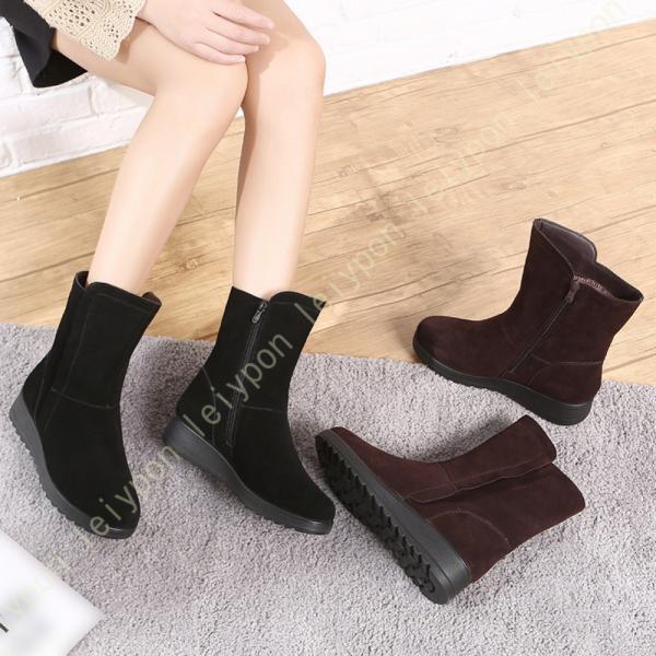 スノーブーツ レディース 本革 ショート ブーツ スノーシューズ 防滑 アウトドア 黒 ウィンターブ...