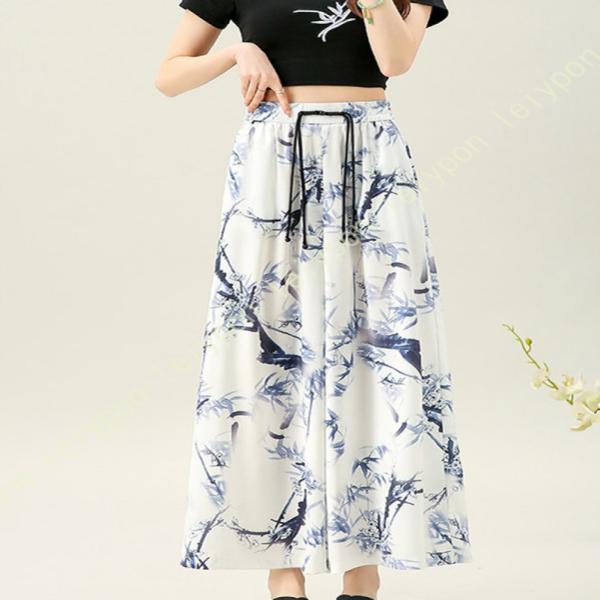 ワイドパンツ 夏 レディース ガウチョパンツ 花柄 シフォン 九分丈 リゾート カジュアル ゆったり...
