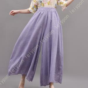 ワイドパンツ レディース 2枚重ね ロングパンツ 綿麻混 ウエストゴム ストレートパンツ リラックス ボトムス ガウチョパンツ 美脚 ゆったり 春 夏 薄手