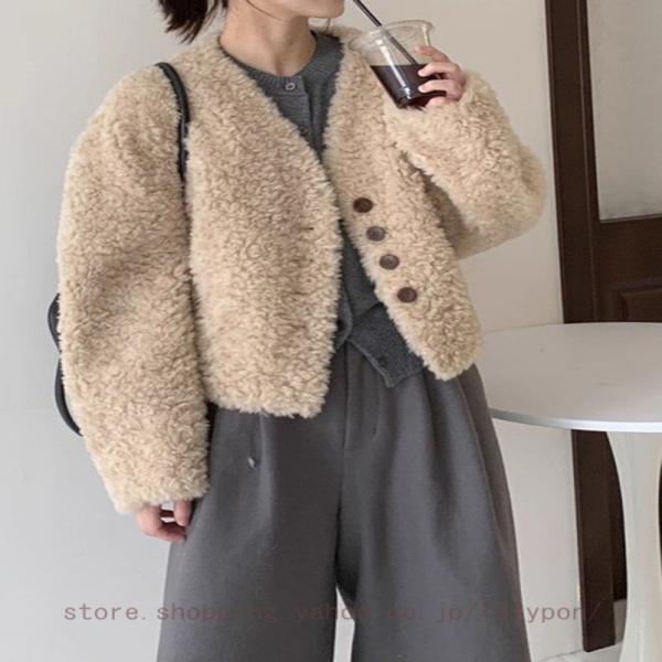 ファー ジャケット 女性 コート 冬服 ボア付き ボタン シープ調 ふかふか カラフル マウンテン ...