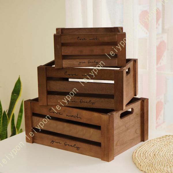 収納ボックス 木製 収納ケース 木箱 持ち手付き 浅型 超市展示用 フルーツ収納 ナチュラル 雑貨 ...