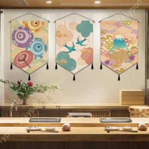 2枚セット】タペストリー 掛け軸 鶴 富士 日の出 亀 松竹梅 吉祥模様