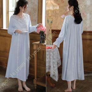 Vネック ネグリジェ パジャマ ワンピース 長袖 レディース