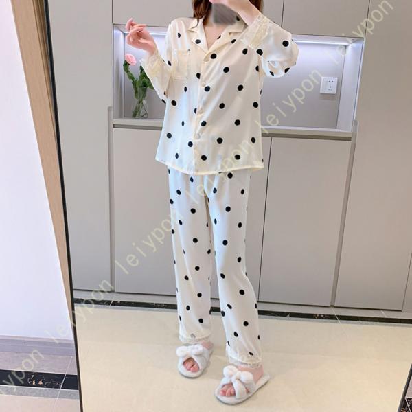 パジャマ レディース 長袖 レーヨン生地 上品 かわいい ルームウェア ゆったり Vネック 薄手 寝...