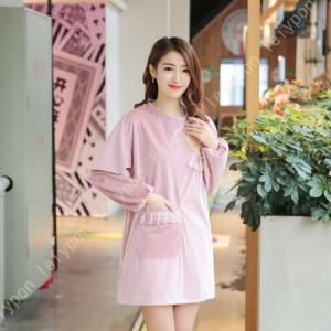 割烹着 かわいい ロング レース かっぽう着 おしゃれ シンプル レディース エプロン スモック 花柄 くま柄 長袖 ゴム仕様 ポケット付き ゆったり 保育士
