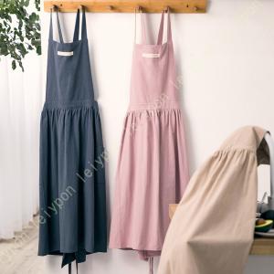 撥水 エプロン 可愛いエプロン ナチュラルなコットン おしりが隠れる ポケット付き ワンピース風 スタイリッシュ 綿 通気 前掛け レディースエプロン 女性用