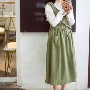 エプロン コットン キッチンエプロン ワンピース風 保育士 カフェエプロン レディース おしゃれ 大きいサイズ ポケット付き ワンピース風 肩掛け式 大人 家事