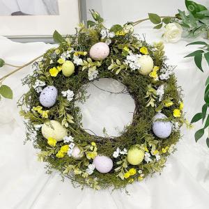 イースター卵 春のリースブロッサム ウサギガーランド パステルベリー付き 人工花リース 玄関のドアの装飾用 装飾リース 木製リース 14インチ 春夏リース