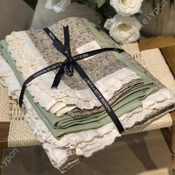 寝具カバーセット 花柄 フリル 4点セット 布団カバー フラットシーツ 枕カバー かけ布団カバー ダ...