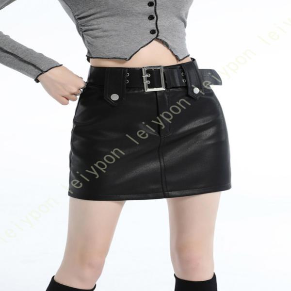 タイトスカート レディース ハイウエスト 不規則 黒 白 無地 PU 合皮 スカート スリム 細身 ...