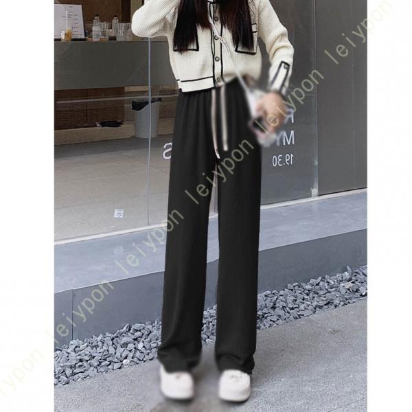 ワイドパンツ レディース 秋冬 ゆったり ウェストゴム カジュアル 脚長効果 ワイドリブニットパンツ...