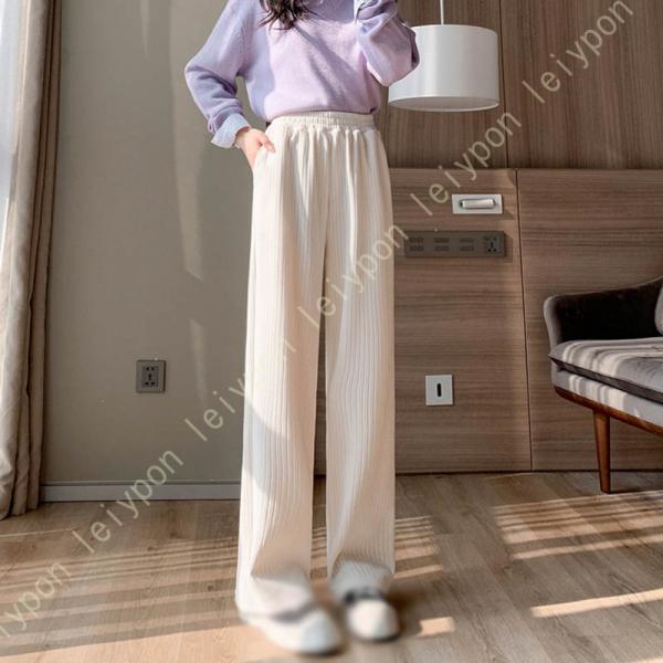 ストレートパンツ レディース 秋冬 ハイウエスト ニットパンツ カジュアル 普段使い ルームウェア ...