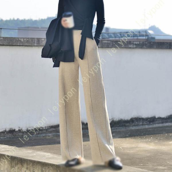 ワイドパンツ ロングパンツ レディース 無地 ハイウエスト ストレートパンツ 黒 暖かい OL 普段...