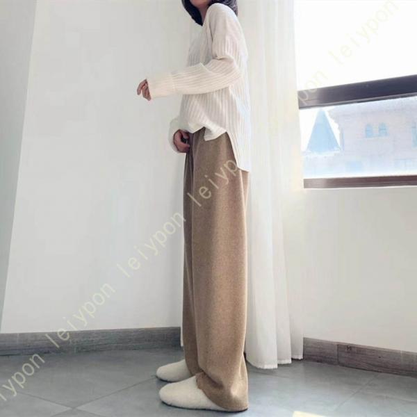 イドパンツ レディース 秋冬 ストレッチ ウェストゴム プリーツパンツ カジュアル 脚長 毛玉防止 ...