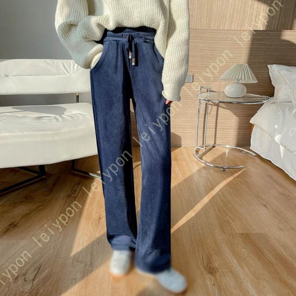 ワイドパンツ レディース 秋 冬 厚手 無地 暖パン ストレートパンツ シンプルなデザイン お出かけ...
