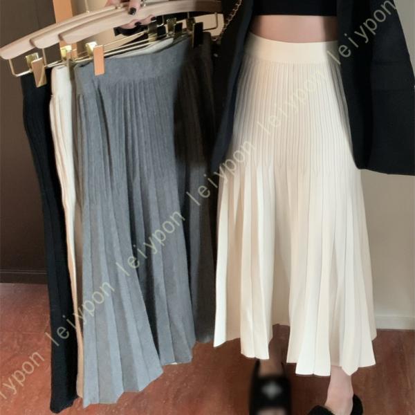 ニットスカート フレアスカート 暖かい 柔らかい レディース ハイウェスト ロングスカート 通勤 着...