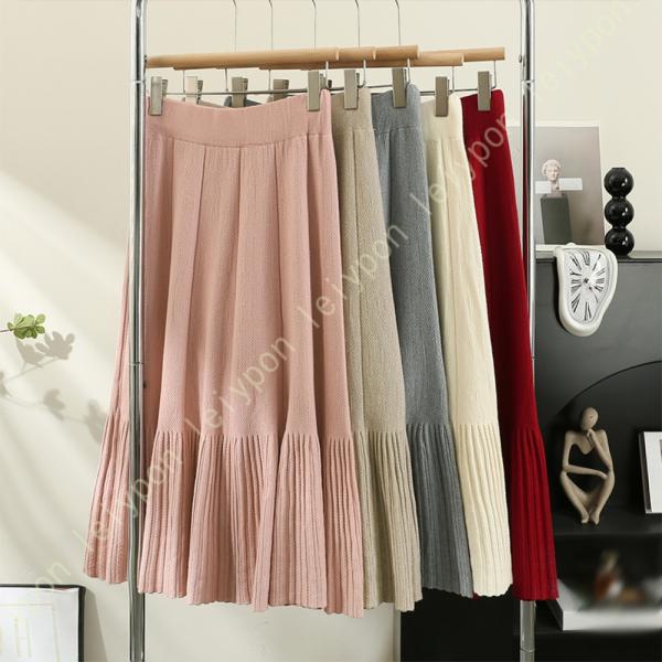 ニット フレアスカート レディース 秋 冬 ウエストゴム 体型カバー 柔らかい 可愛い 通勤 普段着...