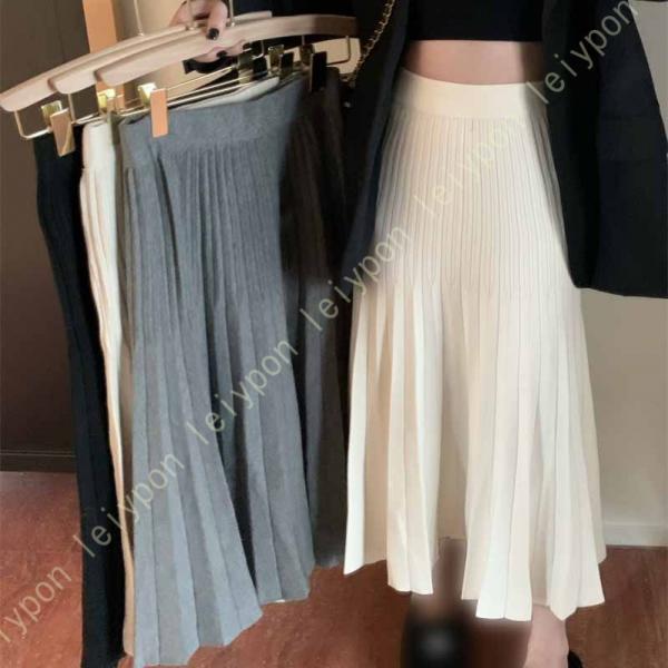 プリーツスカート ニットスカート レディース 厚手 柔らかい 可愛い マキシ丈 上品 大人 お洒落 ...