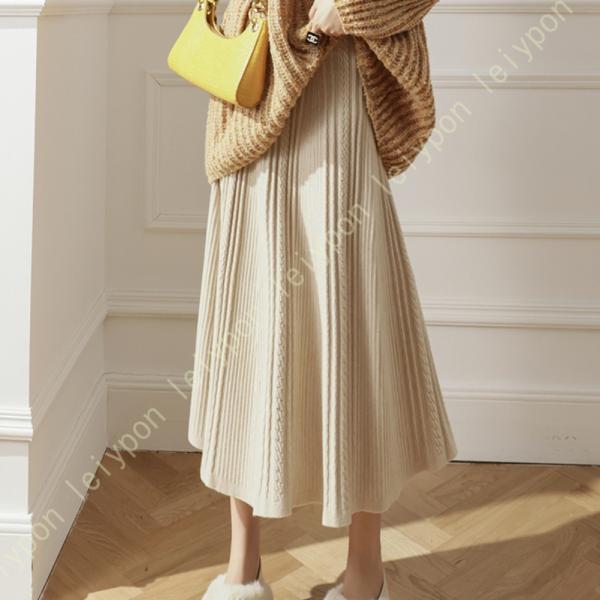 ニットスカート レディース 秋 冬 ウエストゴム 厚手 暖かい 厚手 エレガント やわらかい 伸縮性...