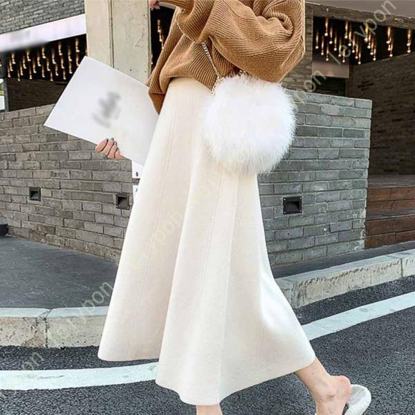 ニット フレアスカート レディース 秋 冬 ストレッチ 伸縮性 Aライン ウエストゴム 暖かい ニッ...