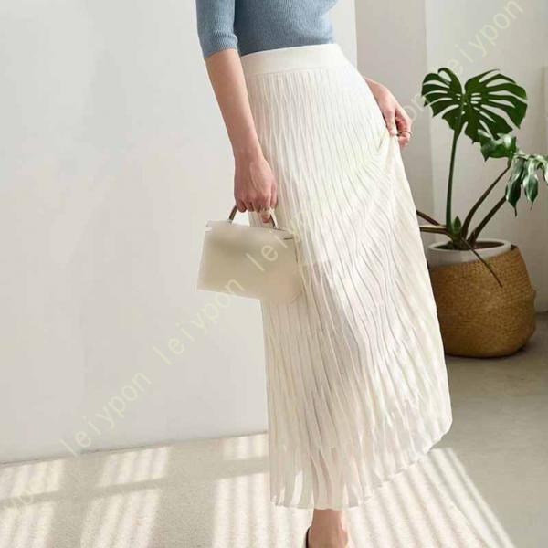 ニットスカート 冬 レディース 暖かい ストレッチ Aライン ハイウェスト 厚手 秋冬 フレアスカー...