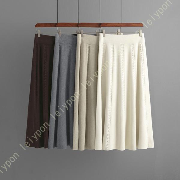 ニットプリーツスカート スカート レディース 厚手 ニット ロングスカート ウエストゴム ボトムス ...