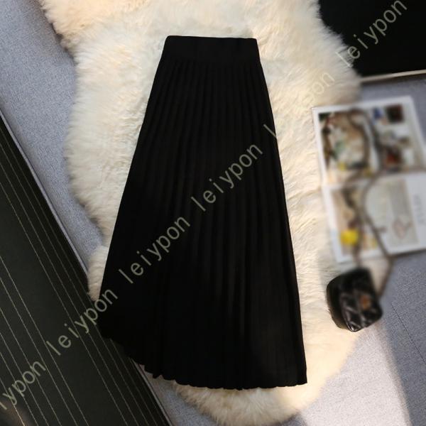 ニットプリーツ 厚手 スカート ウエストゴム ニットスカート レディース 秋 冬 カシミアタッチ や...