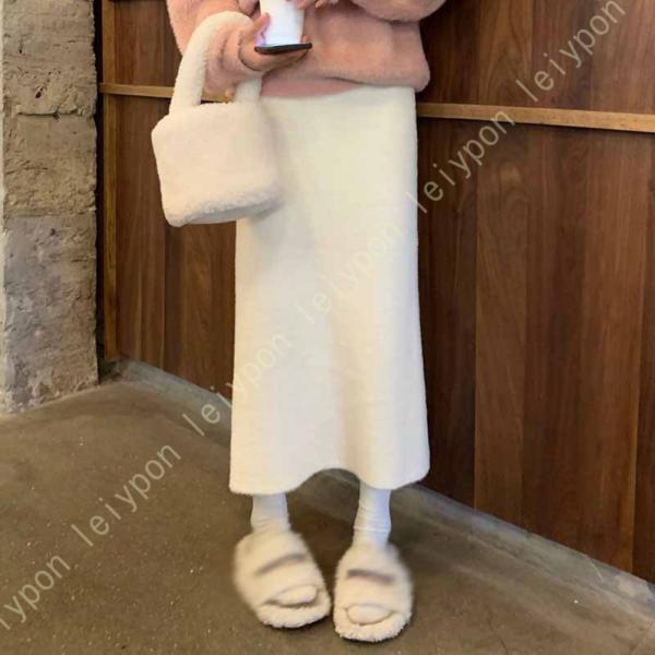 ニット タイトスカート レディース 秋冬 厚手 Aライン 暖かい ふわふわ ウエストゴム きれいめ ...