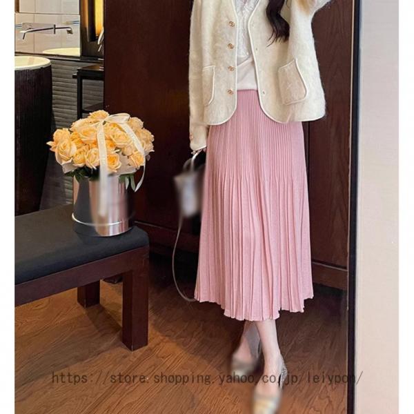 プリーツスカート レディース 秋冬 伸縮性 ミモレ丈 ウエストゴム シンプル 女性らしい 暖かい ひ...