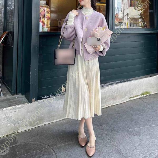 ニットスカート スカート レディース ミディアム 秋 冬 ひらひら 可愛い フレアスカート ウエスト...