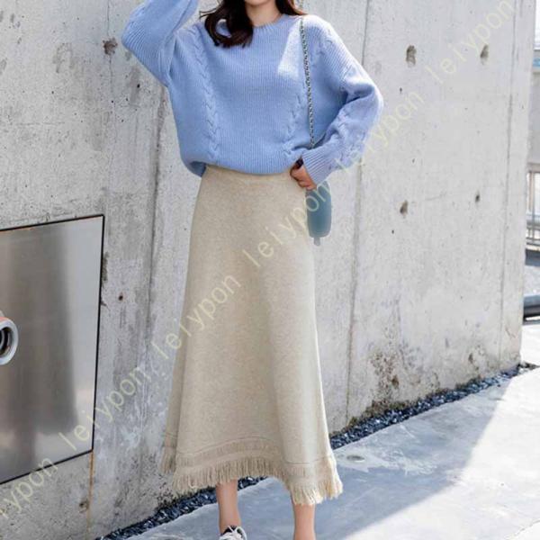 プリーツスカート ニットスカート レディース 柔らかい 可愛い マキシ丈 上品 大人 お洒落 ウエス...