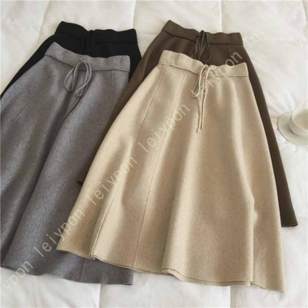ニット フレアスカート レディース 秋冬 ひらひら 可愛い 着回し きれいめ ロングスカート 体型カ...