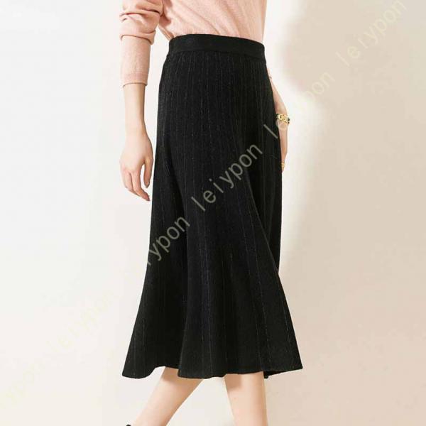 ニットスカート レディース 秋 冬 ウエストゴム フレアスカート Aラインスカート ミディアム丈 暖...