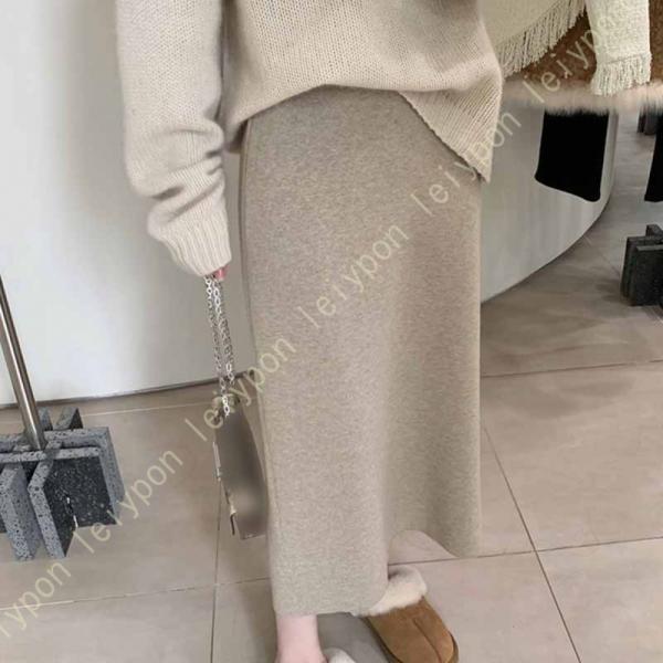 ニットスカート レディース 秋 冬 Aライン ニットスカート ウエストゴム スカート ミディアム丈 ...