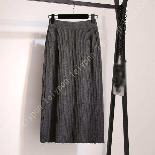 ニットスカート ミドル丈 ウエスト ゴム ボトムス シンプル キレイメ ニット ロング 丈 スカート...