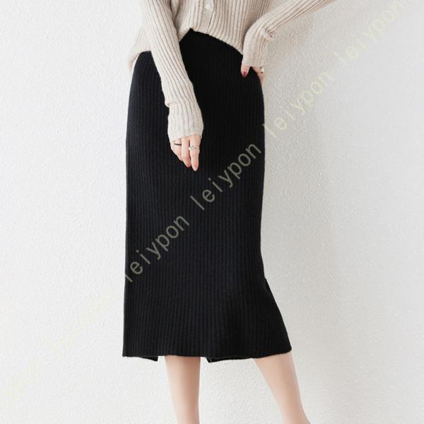 ニットスカート ミドル丈 ウエスト ゴム ボトムス シンプル キレイメ ニット ロング 丈 スカート...