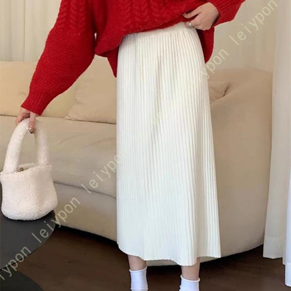 ニットスカート 冬 レディース Aライン ハイウェスト 厚手 タイトスカート ストレッチ スカート ...