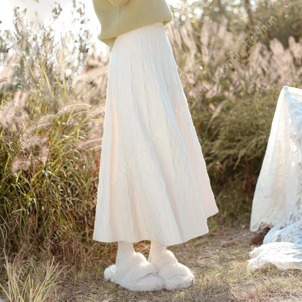 フレアスカート ウエストゴム ニットスカート 秋 冬 厚手 カシミアタッチ やわらかい 大人 女子 ...