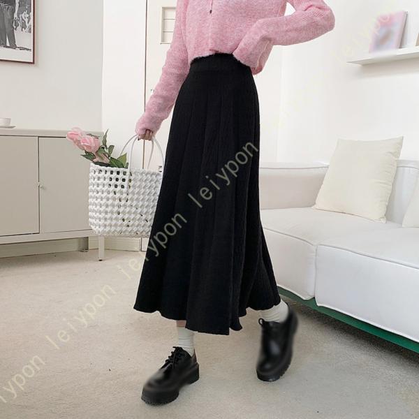 レディース ロングスカート 春 秋 冬 ストライプニット 柔らかい 暖かい フェミニン 大人 可愛い...
