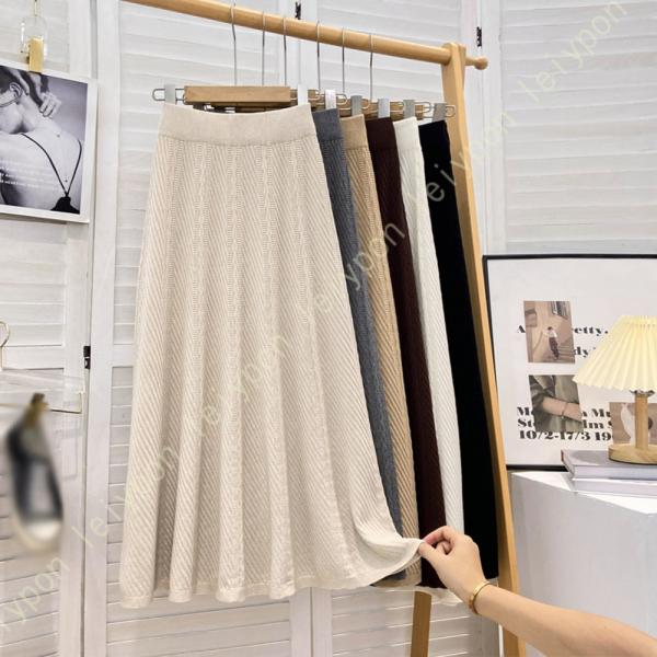 プリーツスカート レディース 秋 冬 ウエストゴム ニットスカート フェミニン 高見え 上品 20代...