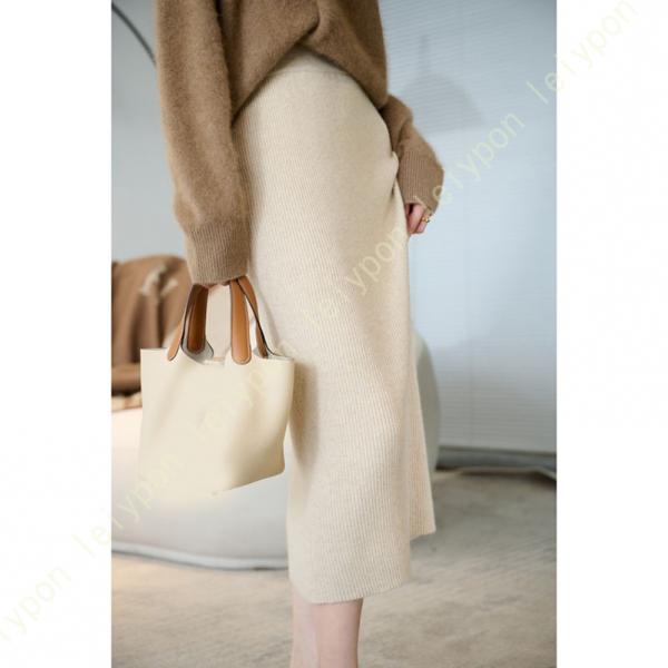 ニットスカート レディース カシミア タイト 暖かい ストレッチ 秋 冬 ウエストゴム 女性らしい ...