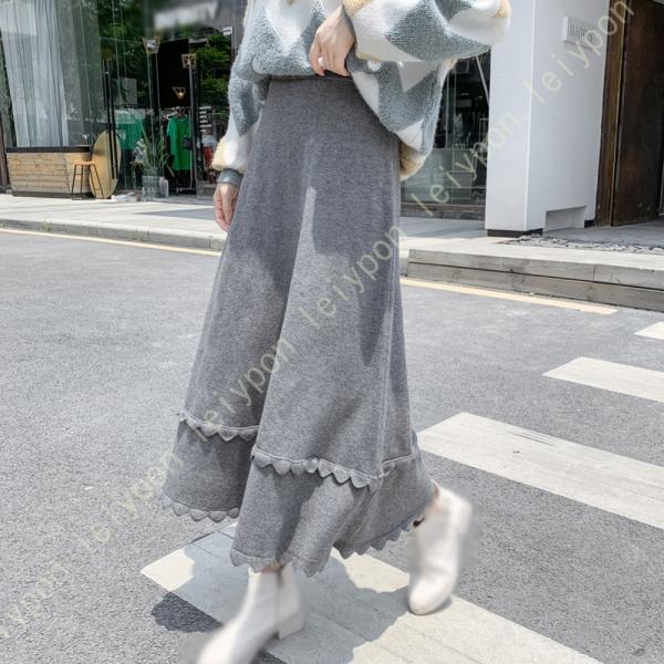 ニットスカート レディース フレアスカート 冬 秋 暖かい フレア 可愛い 高見え 柔らかい ハイウ...