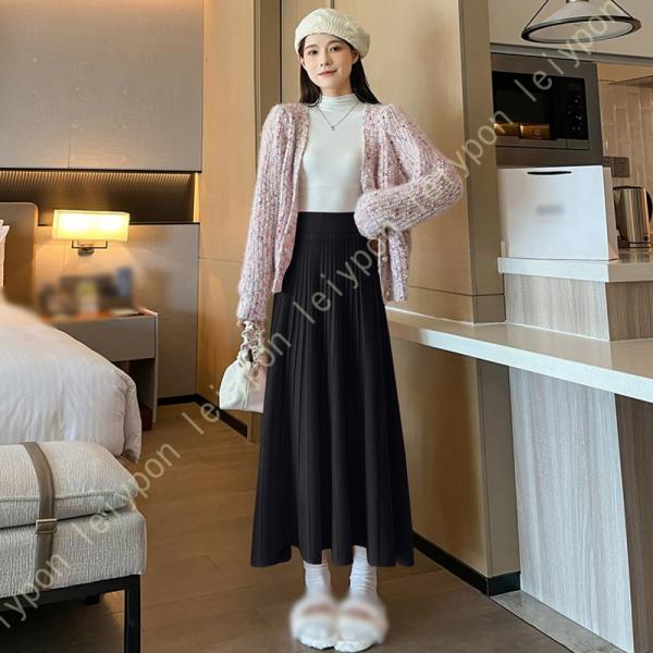 スカート 春 秋 冬 レディース ニット×プリーツスカート ハイウエスト 厚手 スカート 暖かい ス...