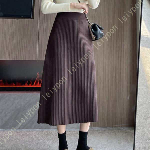 ニットスカート レディース 冬 秋 厚手 ウエストゴム ニットフレア やわらかい 伸縮性 白 Aライ...