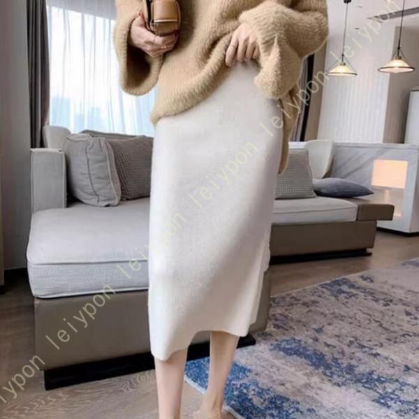 レディース ニット ロングスカート 可愛い ウエストゴム シンプル キレイメ ニットスカート スリム...