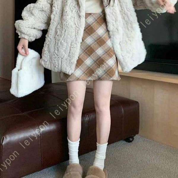 ミニスカート 秋冬 レディース ラシャスカート Aライン チェック柄 スカート オフィス 30代 4...