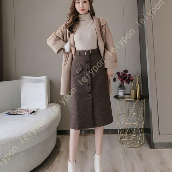 Aラインスカート ミディアム丈 通勤 レディース 秋冬 スカート ハイウェスト あたたかい ウエスト...