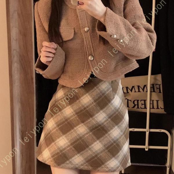 Aライン チェック柄スカート レディース 秋冬 エレガント ハイウェスト 膝丈スカート きれいめ 事...