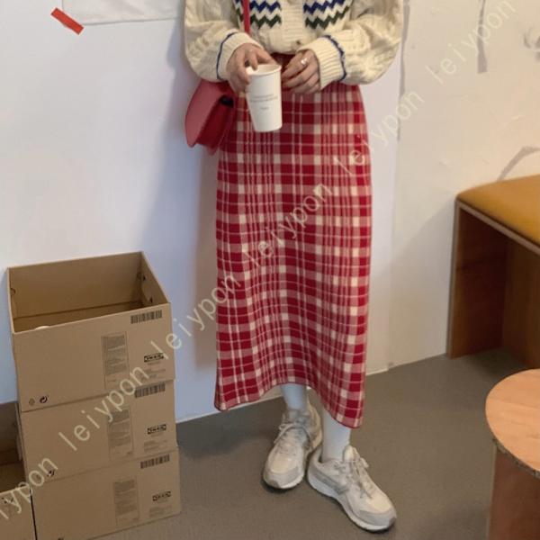 ニットスカート レディース リブニット 厚手 ウエストゴム タイトスカート 秋 冬 暖かい ふんわり...