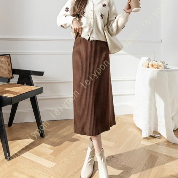 ニットスカート 冬 秋 ハイウエスト レディース タイトスカート 厚手 シンプル 柔らかい 伸縮 大...